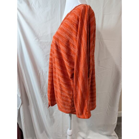 Chico's Women's Shirt Tunic Top Size 3 XL Orange textured Stripes v-neck Texture - Picture 5 of 14